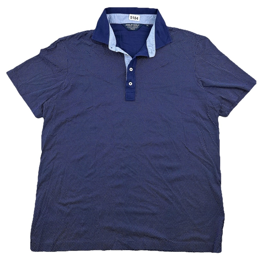 VTG Ralph Lauren Polo Golf Polka Dot Performance Shirt Men XL Blue Pima Cotton